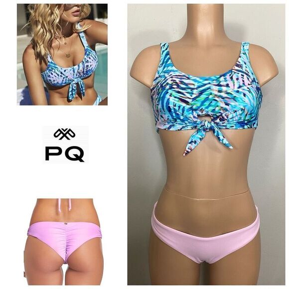 New. Pilyq pink and blue bikini set. Medium. Retails $198 - Picture 1 of 14